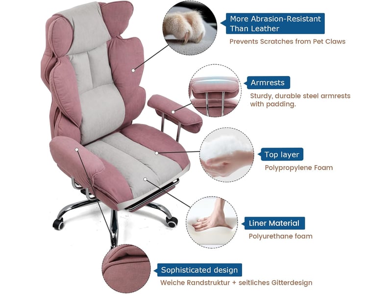  Gtplayer chaise de jeu en tissu, ergonomique, avec repose-pieds extensible, pivotante, 180 kg, rose GT200-PINK - Conforama E