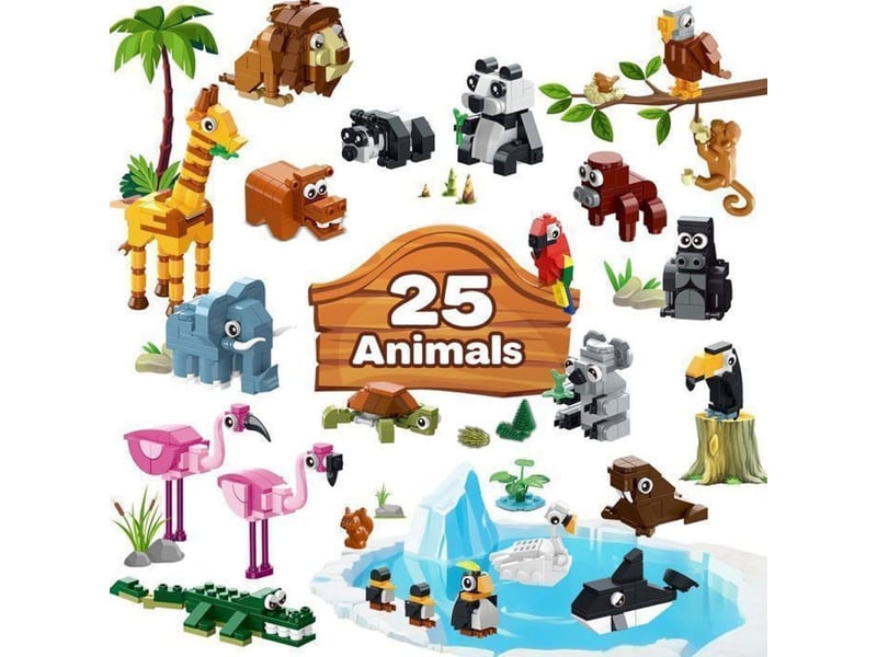  Kit de construction zoo savage 25 en 1 25 animaux 8 habitats avec tapis de jeu 38 x 38 cm 151498_AABBG01049_6_DROPFR - Conforama B