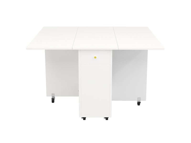Table à manger pliable en mdf blanc avec rangements et roulettes 120x75x75 cm - pangivo - Conforama A