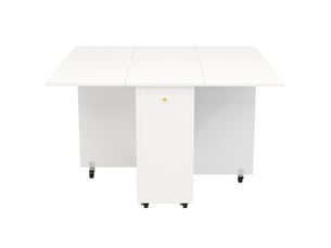 Table à manger pliable en mdf blanc avec rangements et roulettes 120x75x75 cm - pangivo