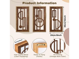 Ensemble de 3 tableaux abstraits bohèmes – décoration murale – décoration murale en bois (20 x 40 cm, environ 0,5 cm d'épaisseur)