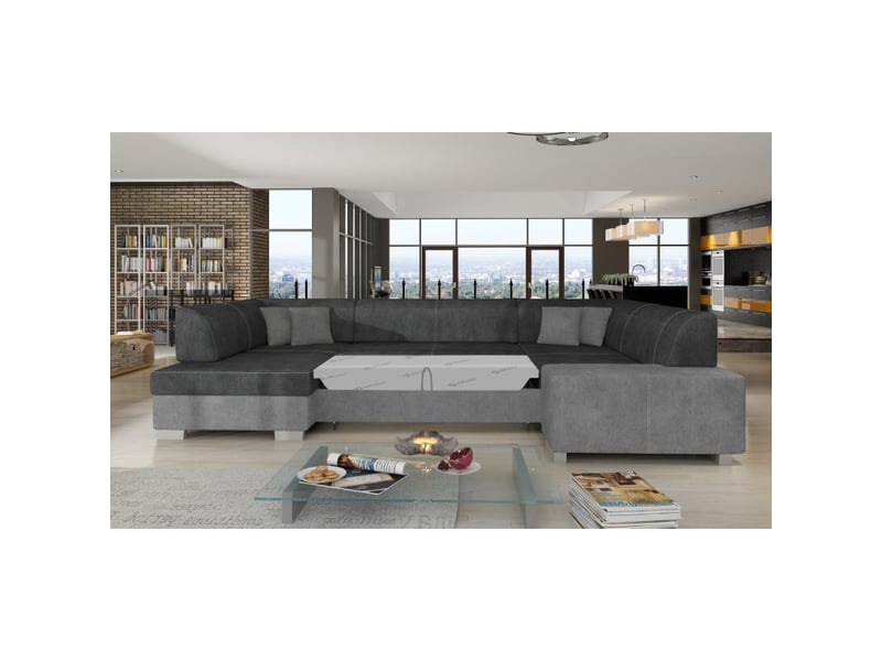  Canapé panoramique en u gris &amp; gris foncé convertible 6 places havane confort panoramique  - Conforama C