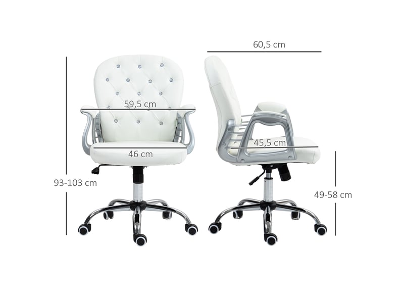  Chaise de bureau ergonomique avec accoudoirs et dossier rembourré, blanche.  - Conforama E