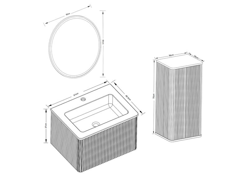 Meuble sous vasque avec vasque et miroir rond led antibuée avec colonne suspendue pour salle de bain moderne blanc - Conforama C