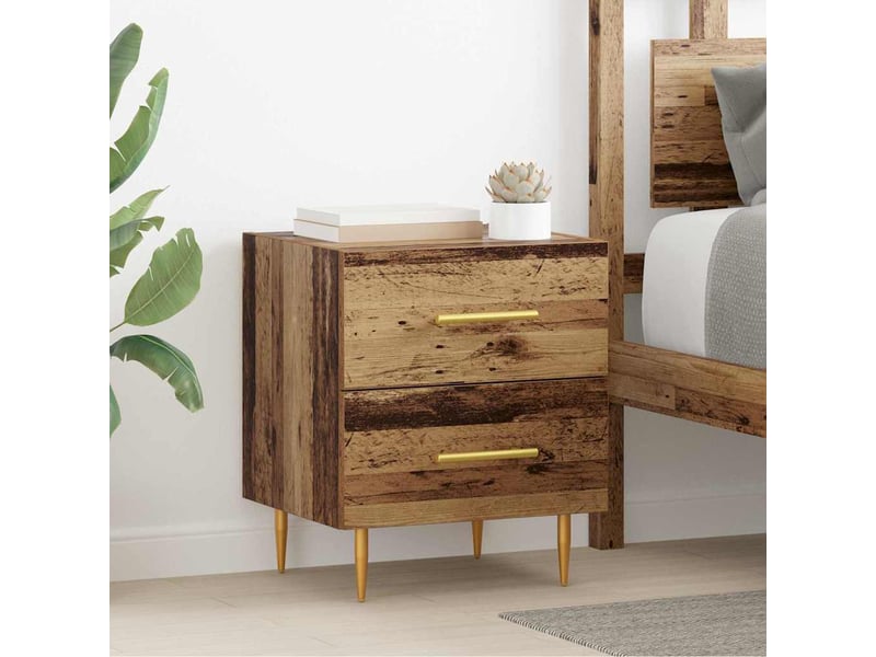  Vidaxl table de nuit bois ancien 4 tiroirs acier or meuble rangement 40x35x47cm salon  - Conforama B