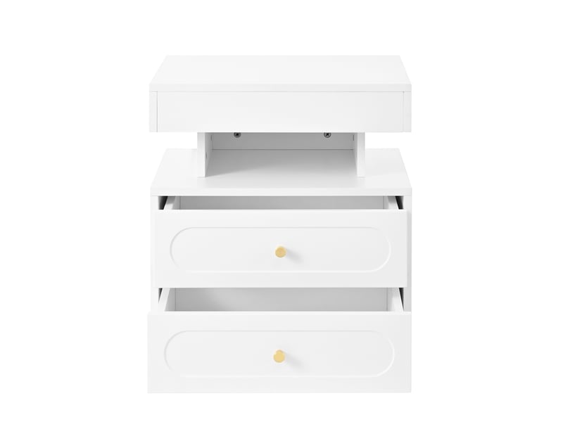  Table de chevet led blanche avec 2 tiroirs et niche ouverte, 50 x 40 x 60 cm  - Conforama E
