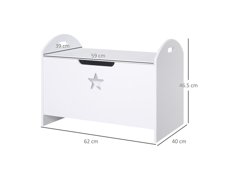  Banc de rangement pour jouets d'enfants en bois blanc (62 x 40 x 46,5 cm) avec charnières de sécurité  - Conforama D
