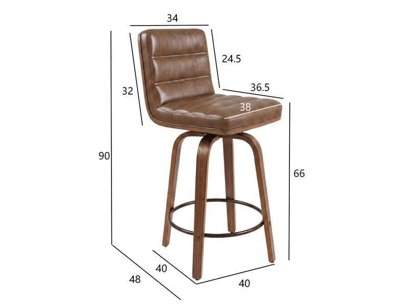  Lot de 2 tabourets de bar pivotants 48x40x90 cm polyuréthane, pieds et repose-pieds, bois,  couleur marron, design vintage  - Conforama C