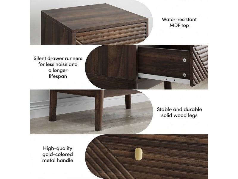  Table de chevet, 40x40x55 cm, rangement intégré, tiroirs, en métal, bois foncé cao-W3180P497448-conf-NEW - Conforama R
