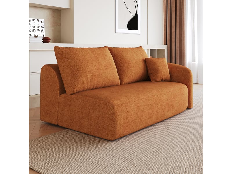 Canapé 2 places orange en tissu chenille, design moderne sans montage, 160 cm - Conforama D