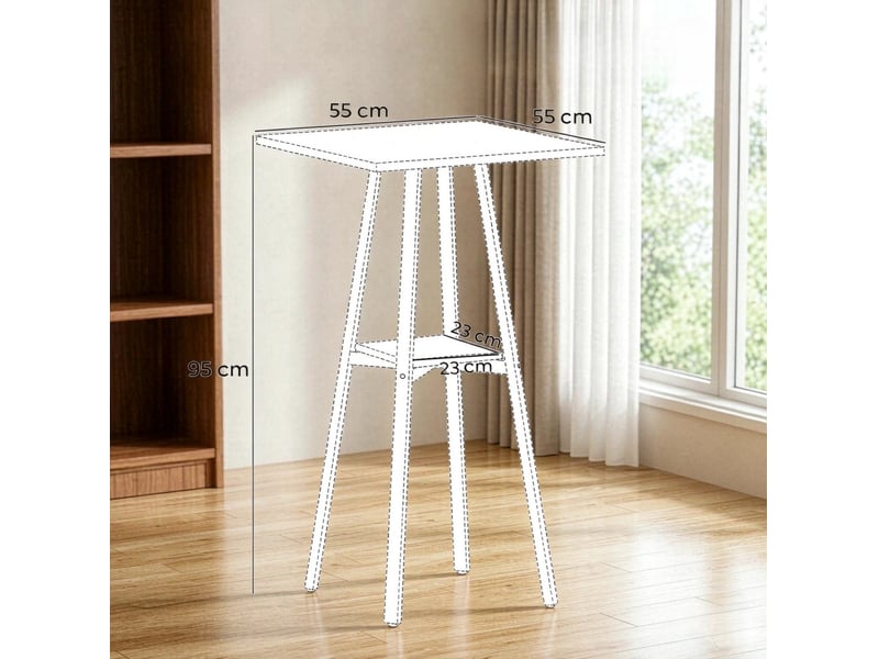  Table de bar carrée pour 2 personnes avec étagère basse pieds réglables pour cuisine en métal et bois 55 × 55 × 95 cm  - Conforama C