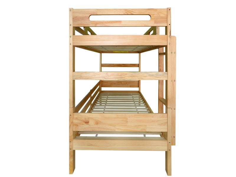  Lit superposé en bois massif et mdf, lit 2 places séparable en deux couchages, 90x200 cm, sans matelas, naturel  - Conforama E