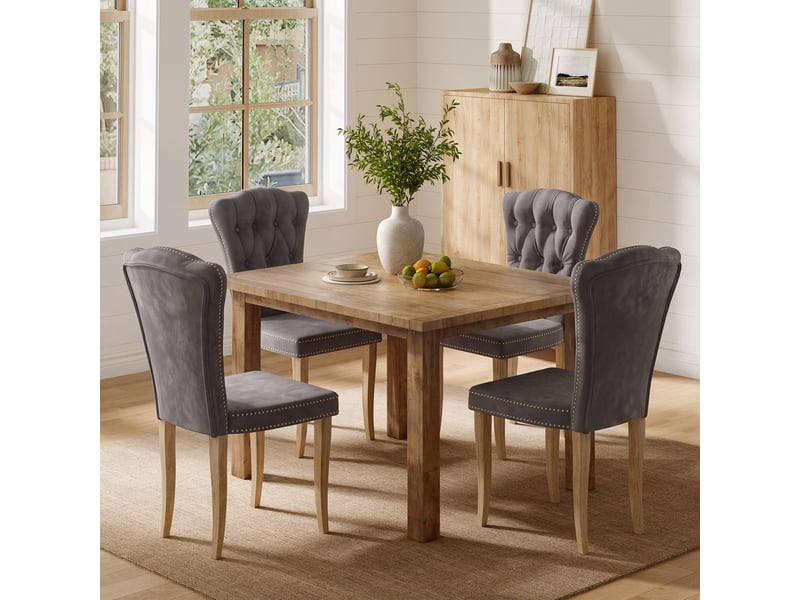 Lot de 2 chaises salle à manger,chaises de cuisine, dossier clouté,pieds en bois,rembourrée,50x47x99 cm,velours,gris  - Conforama D