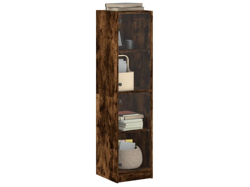  Buffet - bahut - meuble de rangement avec portes en verre chêne fumé 35x37x142 cm  - Conforama D