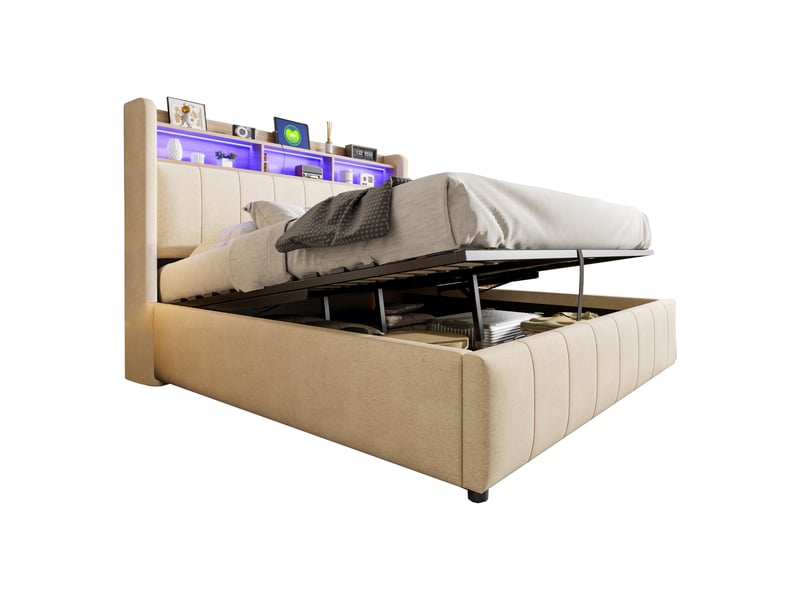 Lit moderne capitonné velours beige eroz 160x200 cm