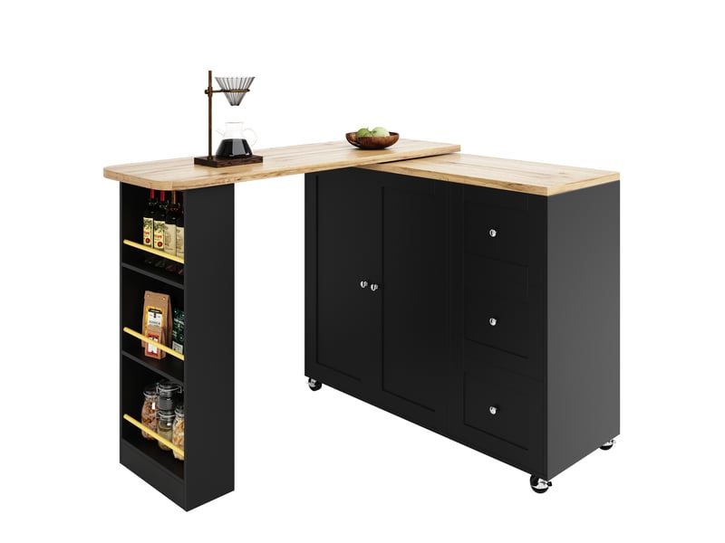  Îlot de cuisine pivotant 360° 135x39x106 cm sur roulettes mdf noir  - Conforama D