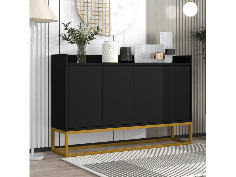  Buffet 4 portes noir, style minimaliste, sans poignées, 120 x 30 x 80 cm  - Conforama C