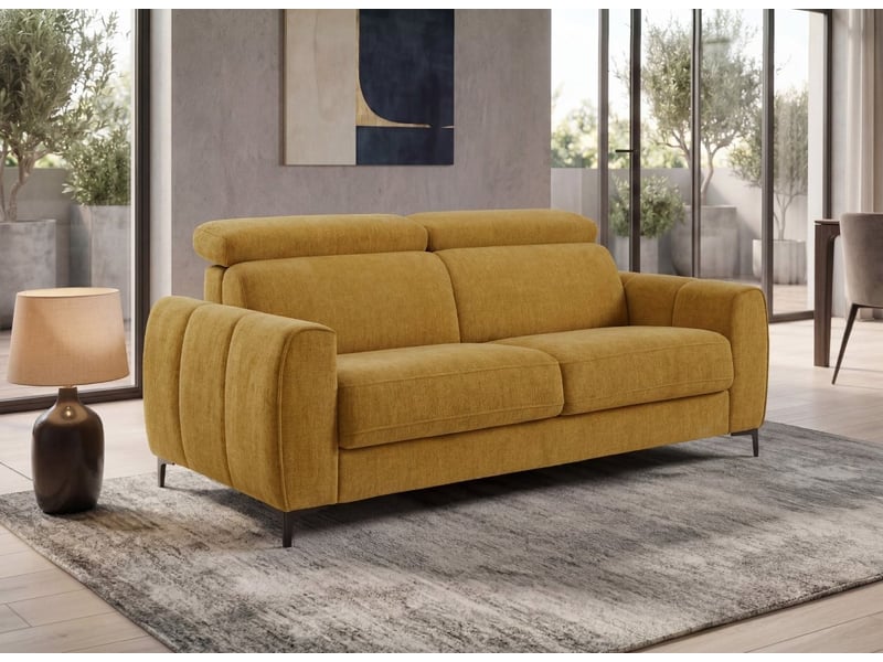 Canapé convertible express 3 places en velours texturé moutarde caleb KF8571E-3-MOUT - Conforama B