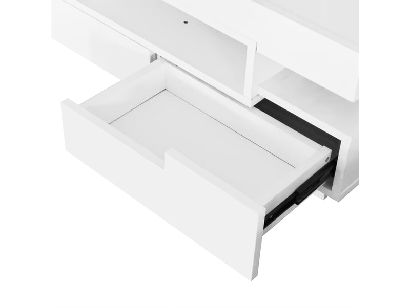  Table basse avec 4 tiroirs, niches et éclairage led pour salon 80×50×36 cm en panneaux de particules blanc  - Conforama D