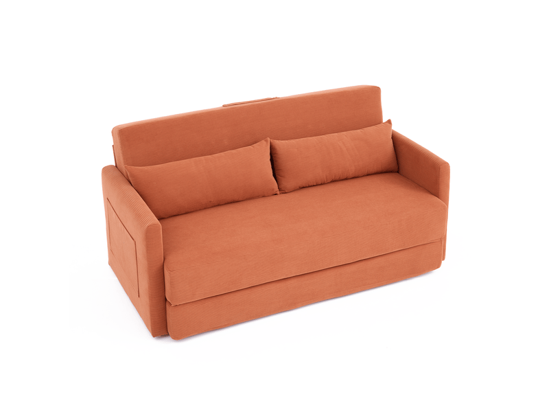  Canapé convertible 2 places – canapé-lit pliable en velours côtelé avec coussins, poches latérales, mousse haute résilience, assise confortable – orange  - Conforama A