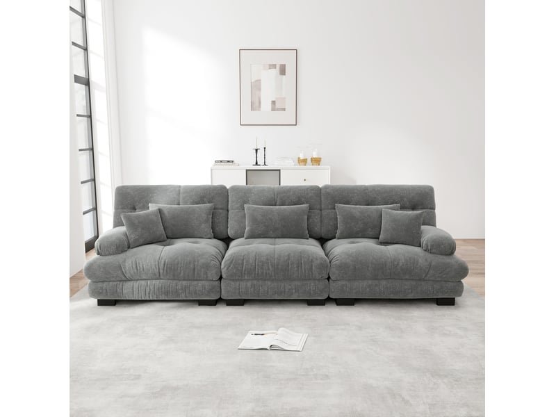  Canapé d'angle modenvie modulable 3 places en chenille gris 313 x 77 x 81 cm  - Conforama B