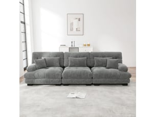 Canapé d'angle modenvie modulable 3 places en chenille gris 313 x 77 x 81 cm