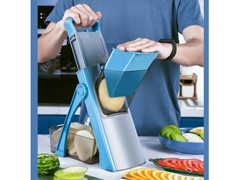  Mandoline de cuisine manuelle multifonction – lame en acier inoxydable, bleu ciel  - Conforama B