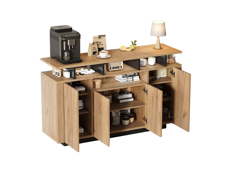  Buffet et enfilade avec 4 portes et 3 niches ouvertes pour salon ou entrée en panneaux de particules, 140×40×85 cm  - Conforama A