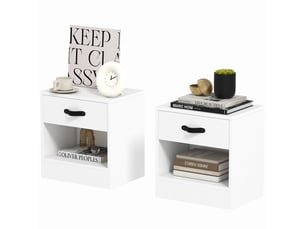 Lot de 2 tables de chevet avec tiroir et compartiment ouvert pour salon, 39 x 28 x 41 cm, blanches