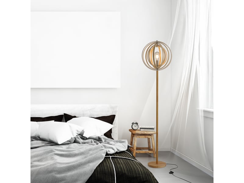  Lampadaire design pour le salon, abat-jour réglable en anneau de bois, douille e27, ø 38 x 160 cm  - Conforama D
