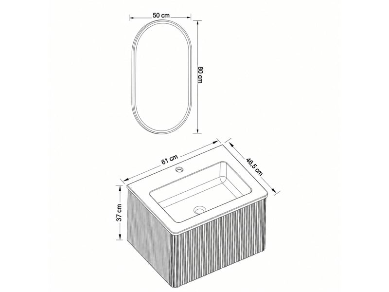  Ensemble meuble vasque suspendu 60 cm avec miroir ovale led 50 x 80 cm, blanc  - Conforama C