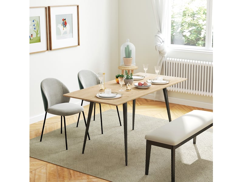  Table de salle à manger extensible, 6 à 8 personnes, rallonge escamotable, pieds acier, en mdf naturel 120 × 75 × 77 cm  - Conforama B