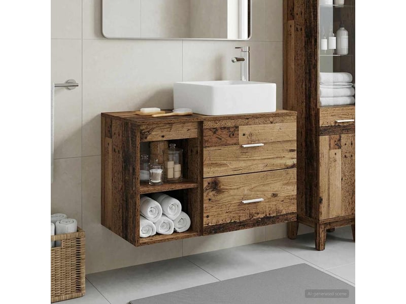  Ensemble de mobilier de salle de bain 2 pcs bois ancien shl1377  - Conforama B