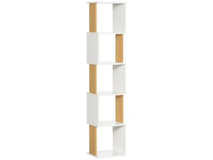 Bibliothèque en forme de s à 5 étagères pour salon ou bureau, 33 x 28 x 161 cm, blanche
