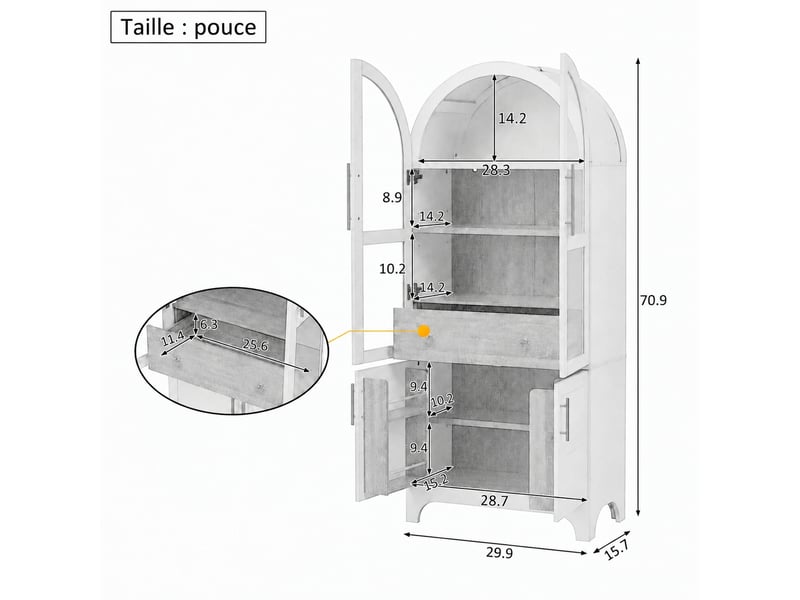 Meuble de cuisine muvano, buffet haut noir vitré à sommet arrondi, 76 × 40 × 180 cm - Conforama W