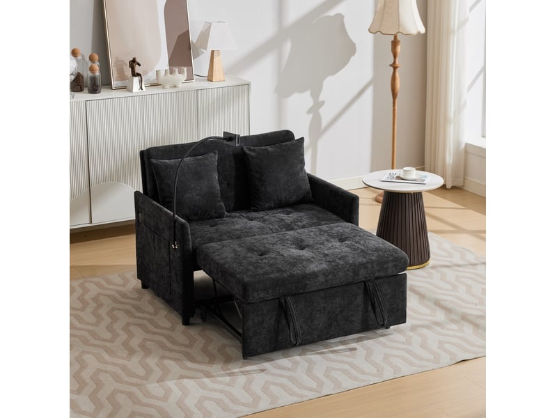  Canapé-lit convertible 1 place 109x82x82 cm avec usb noir  - Conforama E
