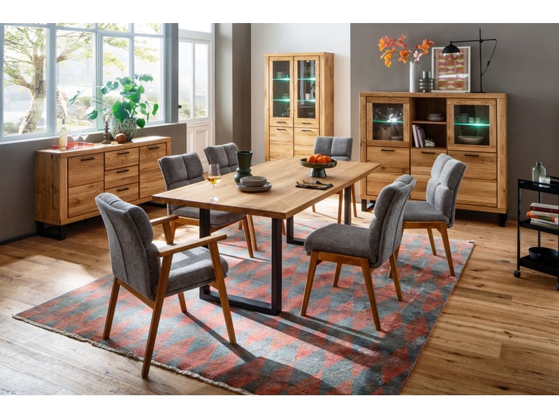  Buffet commode 2 portes 3 tiroirs coloris chêne massif huilé - longueur 159 × profondeur 40 × hauteur 83 cm  - Conforama D
