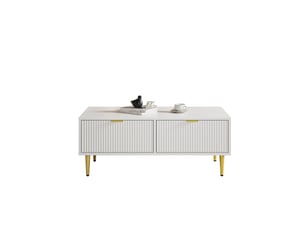 Table basse rectangulaire 100x50x40 cm avec rangement, tiroirs, pied en métal, table de salon, pour salon, mdf, blanc