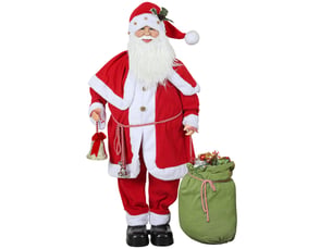 Figurine de père noël, debout de père noël rouge traditionnelle avec sac de cadeaux, effets sonores et cloche 140 cm
