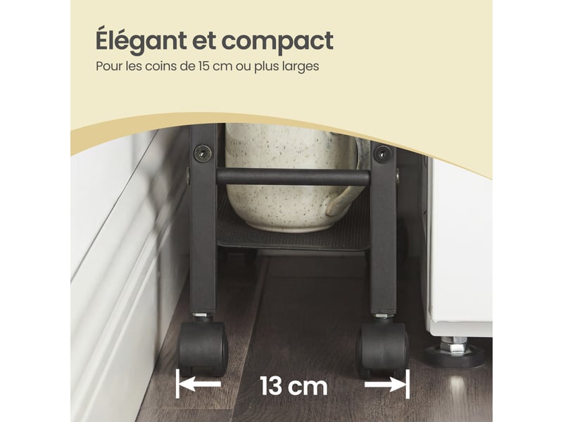  Chariot roulant étroit à 4 niveaux, desserte de rangement, chariot mince avec poignée, pour cuisine, salle à manger, salon, bureau à domicile, marron et noir  - Conforama E