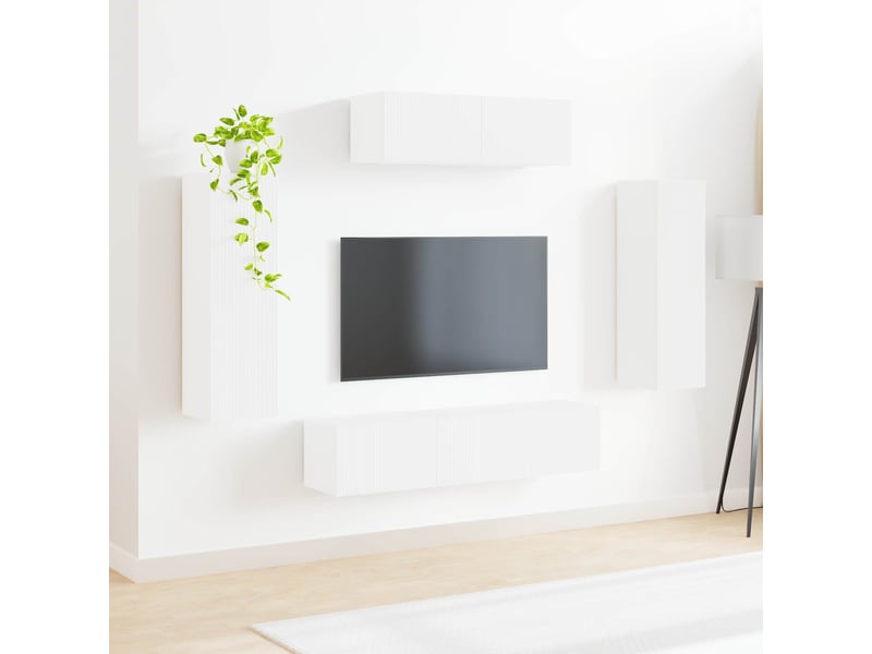  Meuble tv - banc tv - meuble de rangement 5 pcs blanc  - Conforama D