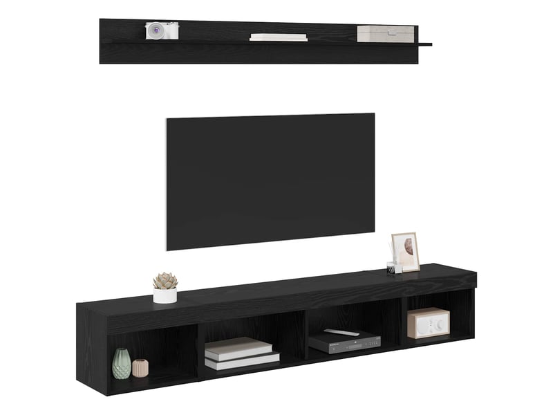  Ensemble de meuble tv - banc tv - meuble de rangement mural 5 pcs chêne noir bois d'ingénierie  - Conforama C