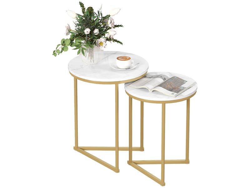  Lot de 2 tables d'appoint gigognes effet marbre et acier doré  - Conforama B