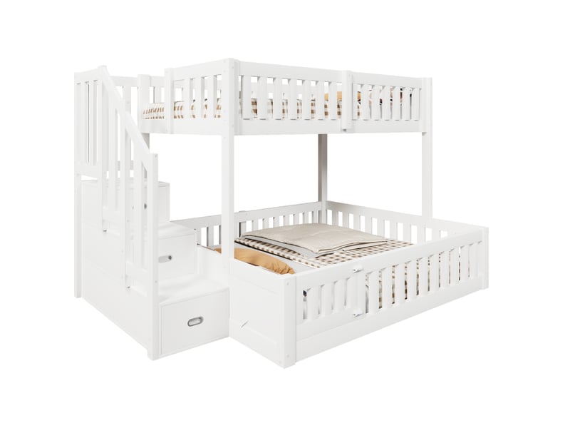  Lit superposé 90x200 et 140x200 cm blanc avec escalier de rangement  - Conforama A