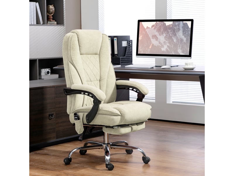  Fauteuil de bureau massant et chauffant hauteur réglable dossier inclinable télécommande repose-pieds rétractable beige  - Conforama C