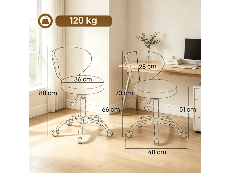  Chaise 73-88 cm pivotant à 360° hauteur réglable revêtement pu dossier tabouret de massage  - Conforama C