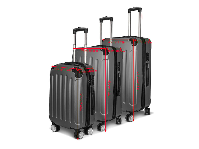  Set de 3 valises rigides gris foncé en abs, résistantes aux chocs et à l'usure  - Conforama C