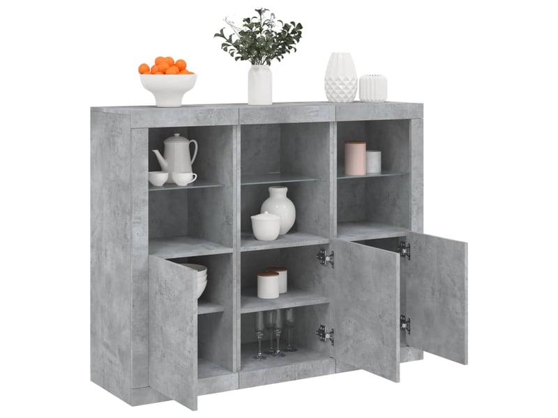  Buffets avec lumières led 3 pcs - bahut - meuble de rangement gris béton bois d'ingénierie  - Conforama B