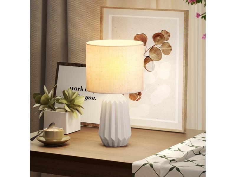 Lampe de table 22 x 22 x 39 cm en céramique avec interrupteur beige chicfurn - Conforama B