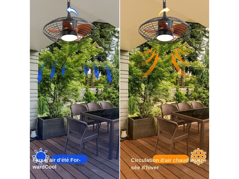 Ventilateur de plafond - avec télécommande et éclairage led et moteur réversible - abs+steel(q235) - noir - 50.8 x 50.8 x 47.5 cm - installation au plafond - salon et chambre EU-KBS-W20K042-BK-DC-SMW - Conforama D